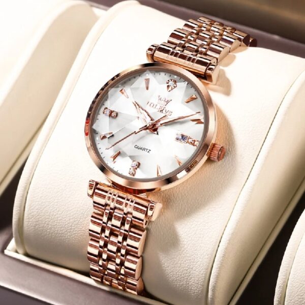 Women Watch Fashion Rose Gold Diamond Analog Quartz Female Watch for Women Luxury Dress Ladies Stainless Steel Luminous Waterproof Date Wrist Watches Green Dial