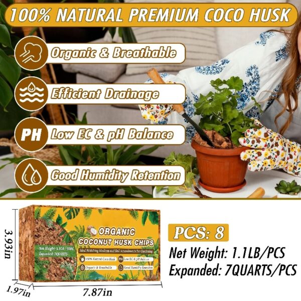8 Pcs Coco Coir Chips Bricks Growing Medium, Low EC, pH Balanced, 100% Organic Coconut Fiber, 1.1LB