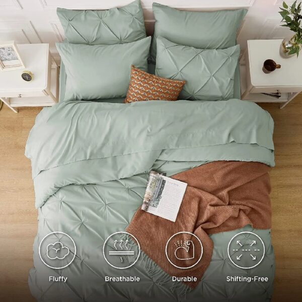 Dorm Bedding Twin Comforter Set - 5 Pieces Pintuck Bed in A Bag with Comforters, Sheets, Pillowcases & Shams