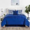 Lux Decor Collection 5 Piece Queen Down Alternative Comforter Set, Washable Duvet Bedding Set - Quatrefoil Navy