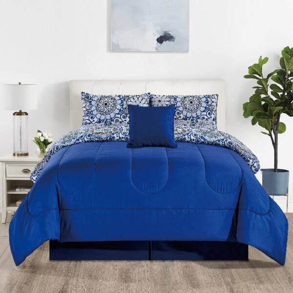 Lux Decor Collection 5 Piece Queen Down Alternative Comforter Set, Washable Duvet Bedding Set - Quatrefoil Navy