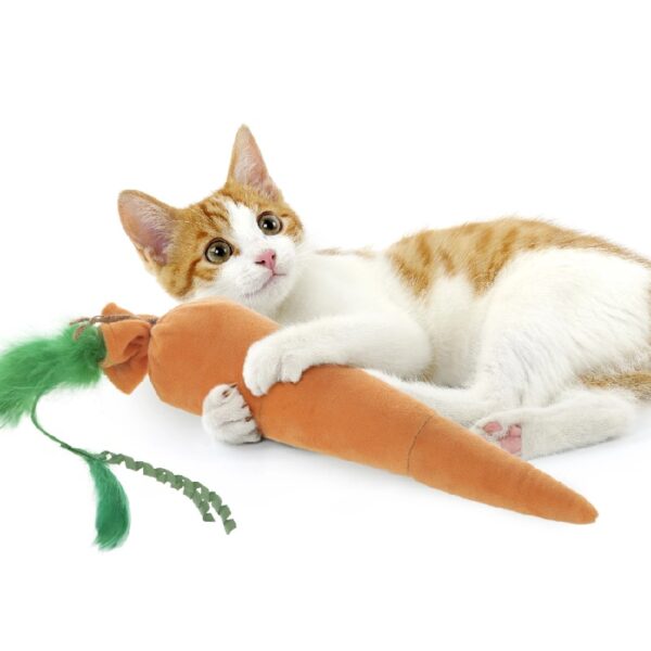 (3 pack) SmartyKat Kolossal Karrot Soft Plush Crinkle Kicker Cat Toy with Catnip Packed Tip, Large