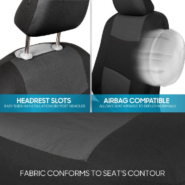 PolyPro Car Seat Covers Full Set in Charcoal on Black – Front and Rear Split Bench for Cars, Easy to Install Cover Set, Accessories Auto Trucks Van SUV