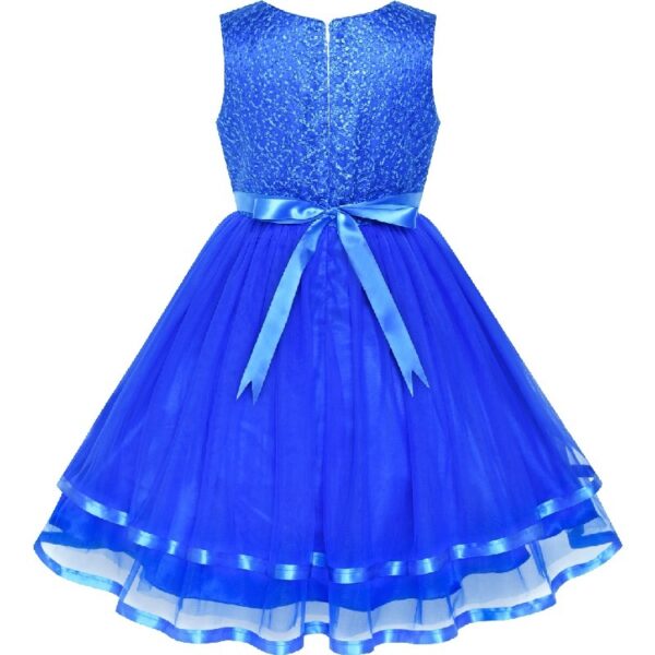 Flower Girls Dress Blue Belted Wedding Party Bridesmaid 12