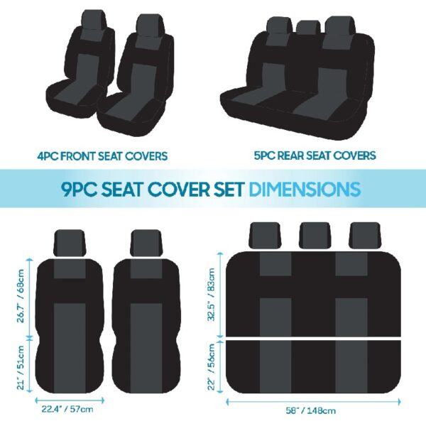 PolyPro Car Seat Covers Full Set in Charcoal on Black – Front and Rear Split Bench for Cars, Easy to Install Cover Set, Accessories Auto Trucks Van SUV