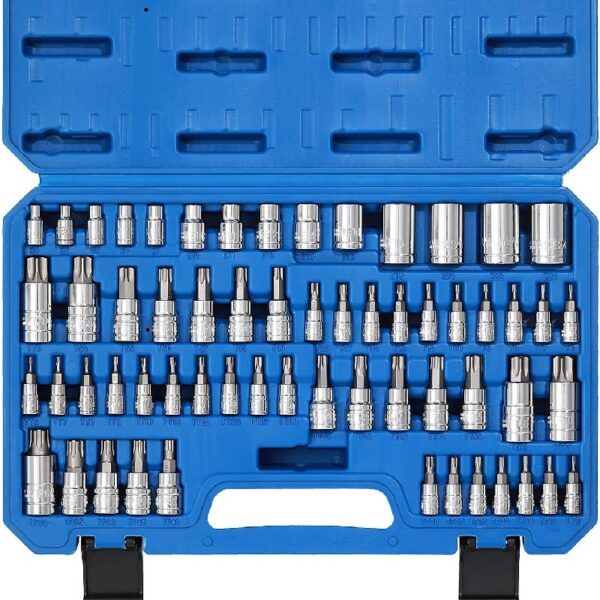 Master Torx Bit Socket and External Torx Socket Set, 60-Piece Set, S2 and Cr-V Steel E4-E24, T6-T70,TT6-TT70,TP8-TP60