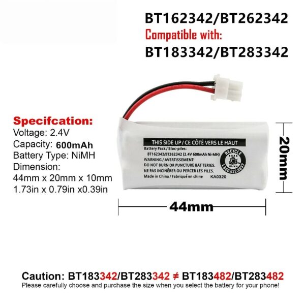 600mAh Power Battery for AT&T Cordless Phones, BT162342/BT262342, 6 Pack