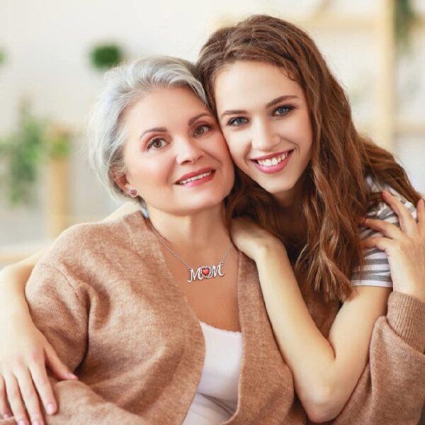 Bestyle S925 Sterling Silver Necklace for Mom Grandma Shiny CZ Heart Pendant Necklace March Created Aquamarine Birthstone Jewelry Mother's Day Gift
