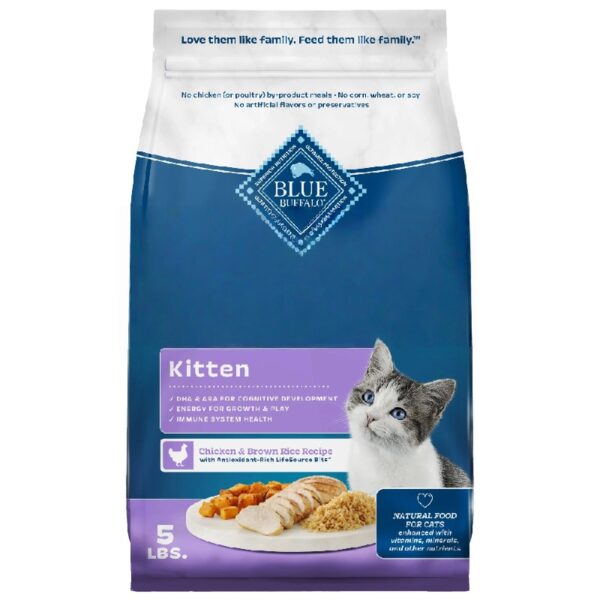 Blue Buffalo  Natural Kitten Dry Cat Food, Chicken and Brown Rice Recipe, 5-lb. Bag