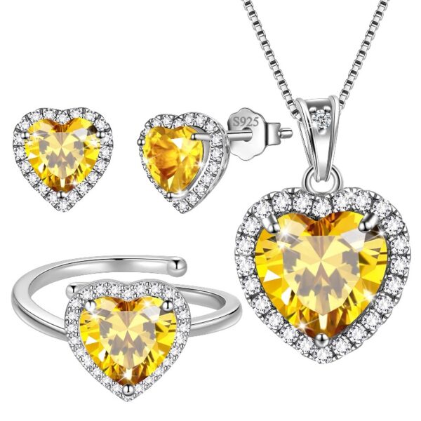 Women Heart Jewelry Set Necklace Earrings Ring 925 Sterling Silver February Birthstone Amethyst Wife Mother Birthday Valentine's Day Gift