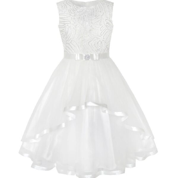 Flower Girls Dress Blue Belted Wedding Party Bridesmaid 12