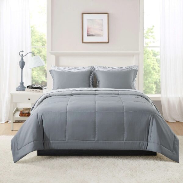7 Piece Reversible Bed in a Bag Comforter Set with Sheets, Black, Queen