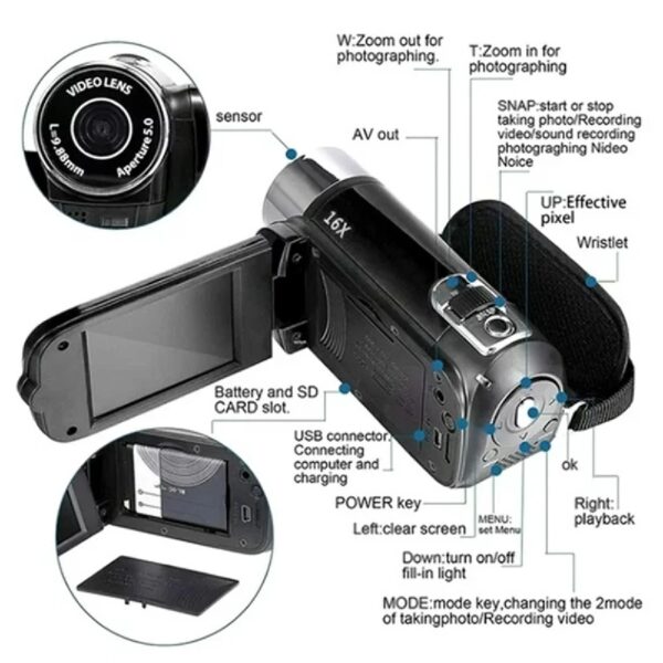 IFCOW Full HD 1080P 16x Zoom Digital Video Camera Camcorder Camera Recorder w/Mic & Speaker
