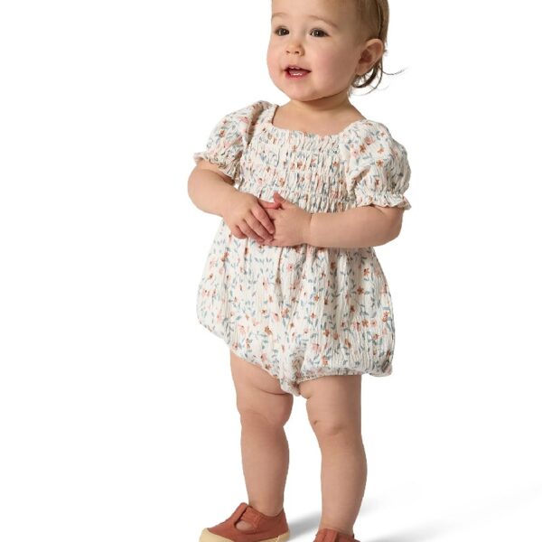By Gerber Baby Girl Bubble Romper with Flutter Sleeves, Sizes 0/3 Months - 24 Months