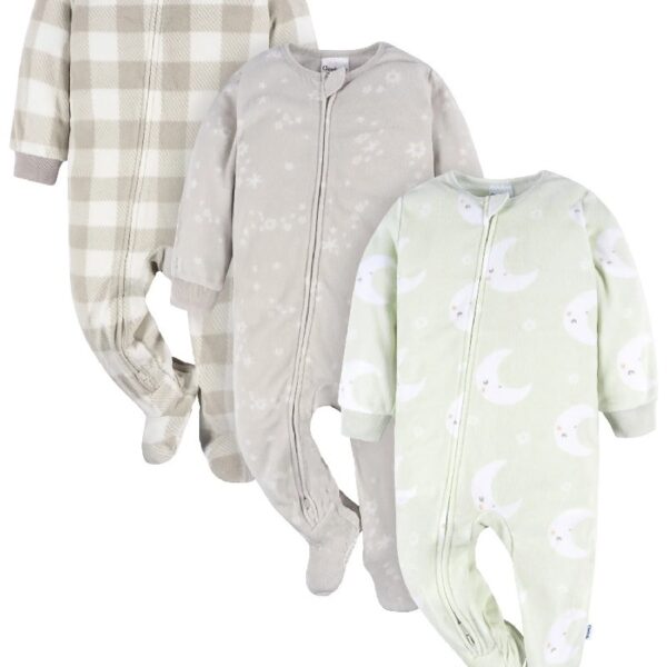 Baby and Toddler Neutral Microfleece Blanket Sleeper Pajamas, 3-Pack, Sizes 0/3M-5T