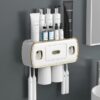 Magnetic Adsorption Inverted Toothbrush Holder Wall-Mounted Bathroom Storage Shelf Toothpaste Dispenser Bathroom Accessories (Green 2Cups)