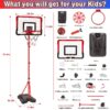 2-in-1 Kid Basketball Hoop with LED Lights & Scoreboard & 3 Balls, Toddler Basketball Hoop Adjustable Height 5.1ft-6.2ft, Basketball Toy Gifts for Boys & Girls