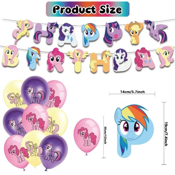 32-Pcs For My Little Pony Cartoon For Equestria Girls-Themed Party Decoration Set – Includes Banner, Cake Topper, 12 Cupcake Toppers, and 18 Balloons for Festive Celebrations
