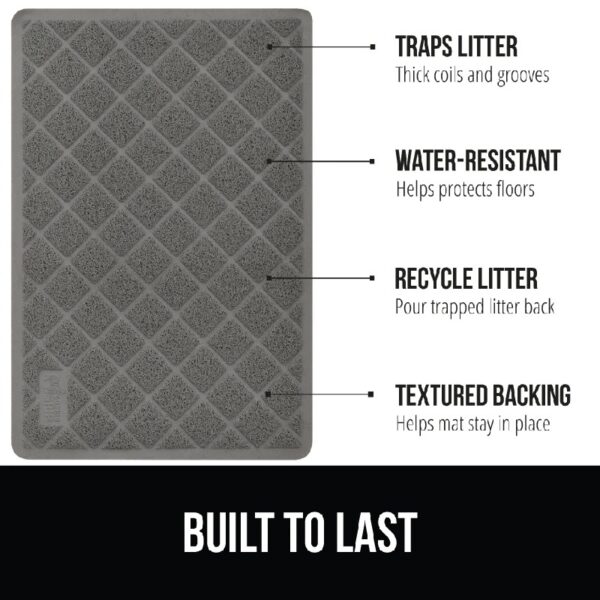 GRIP Cat Litter Box Mat, 35x23, Water Resistant Kitty Litter Trapping Mat, Textured Backing, Easy to Clean, Less Waste and Clean Floors, Kitten Supplies for Indoor Cats, Soft on Paws, Gray