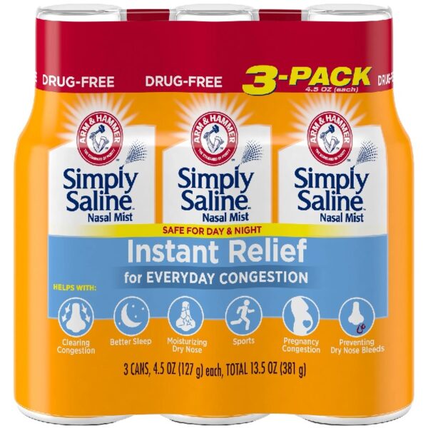 Simply Saline Nasal Mist Instant Relief for Everyday Congestion, 3 Pack Tray, 4.5 Oz