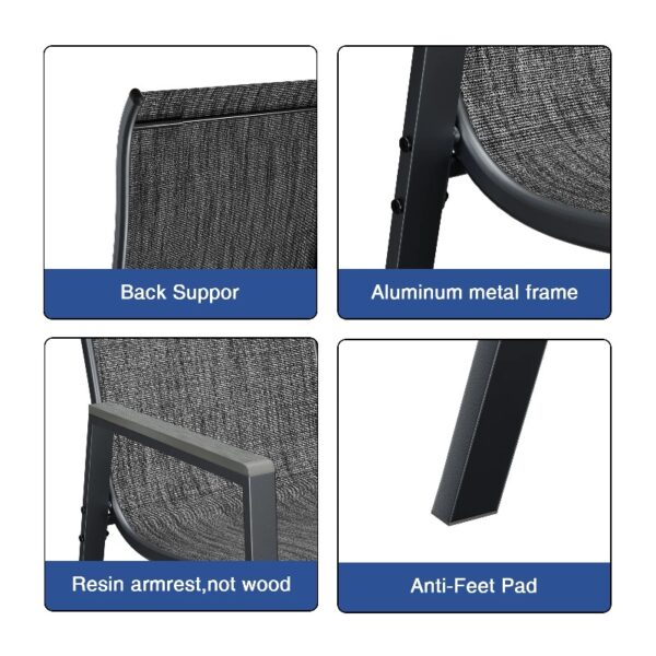 Outdoor Patio Dining Chairs Set of 2,Breathable Seat Fabric and Alloy Steel Frame for Backyard Porch Garden Sunroom , Dark Gray