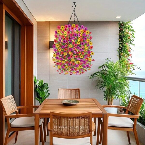 4PCS Artificial Flowers outdoor Spring Summer Decor Fake Hanging Plants UV Resistant Faux Plastic Greenery Hanging Flowers for Outside Gardens Porch Wall Home Indoor,ORANGE&YELLOW