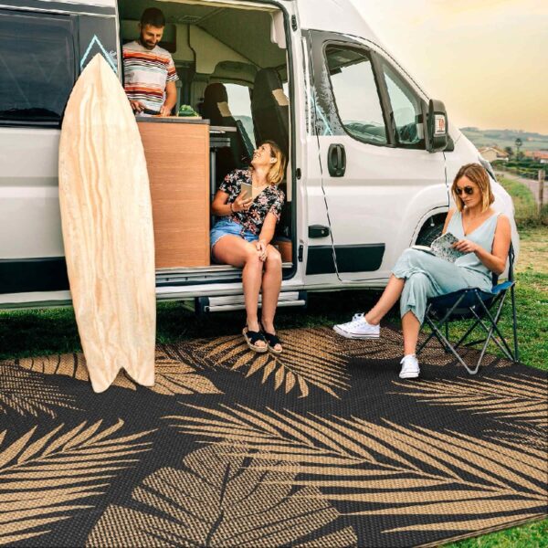 6'x9' Outdoor Rugs Patio Waterproof Outside Mat Reversible Plastic Camping Carpet,Black & Brown