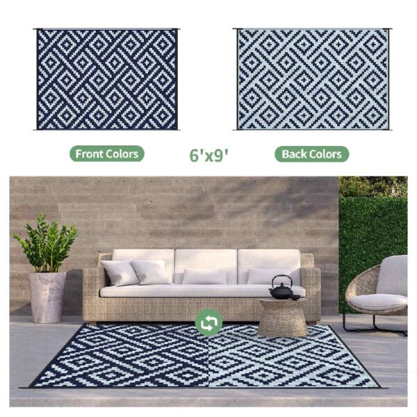 Outdoor Rugs Waterproof Plastic Straw Mat 6'x9' Reversible for RV Patio Deck Beach Black & Brown