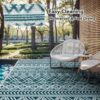 Outdoor Rug 6'x9' Waterproof Reversible Patio Rug Boho Geometric Indoor Outdoor Rugs Lightweight Plastic Straw Ourdoor Carpet for RV Camping Deck Balcony Modern Porch Decor Black and White