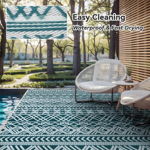 Outdoor Rug 6'x9' Waterproof Reversible Patio Rug Boho Geometric Indoor Outdoor Rugs Lightweight Plastic Straw Ourdoor Carpet for RV Camping Deck Balcony Modern Porch Decor Black and White