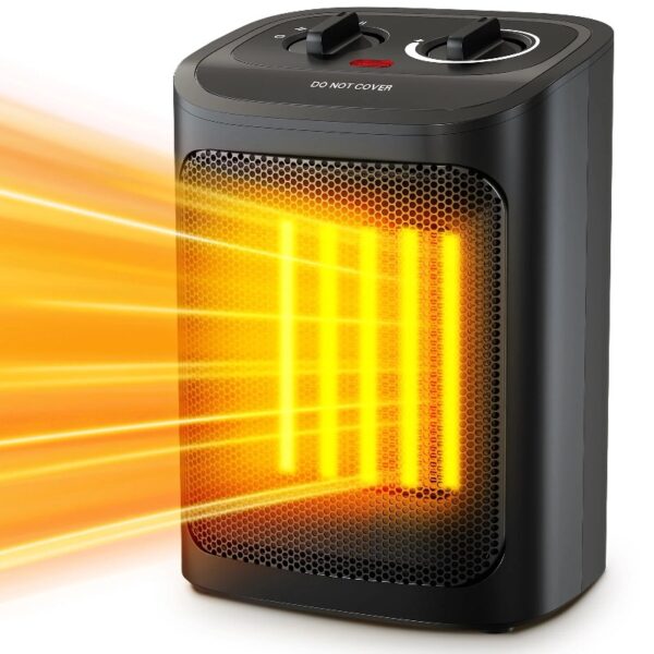 Space Heater, 750W/1500W, Ceramic Small Fan Heater for Indoor Use, 2S Rapid Heating, Multiple Safety Protection, White