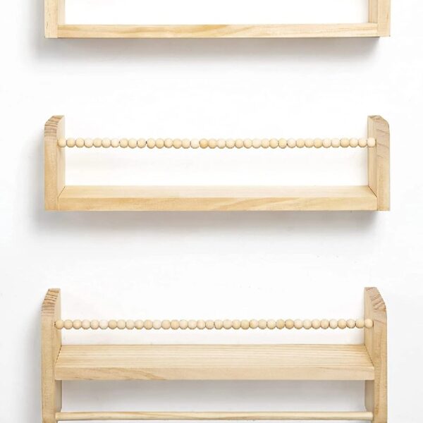 Nursery Floating Shelves for Wall Set of 3 16in, Kids Bookshelf Toy Storage Organizer Natural Wood Shelves Wall Mounted for Kids Room, Bedroom and Kitchen