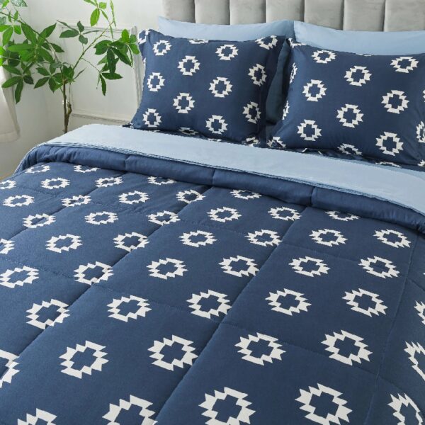 7 Piece Reversible Bed in a Bag Comforter Set with Sheets, Black, Queen