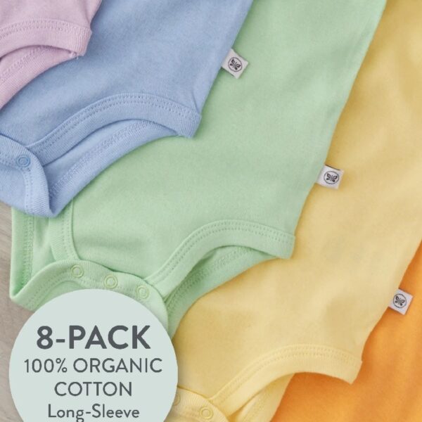 Baby Boy or Girl Gender Neutral Organic Cotton Long Sleeve Bodysuits, 8 Pack (Newborn-24 Months)