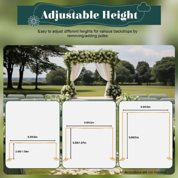 YIYIBYUS 9.8FT x 9.8FT Wedding Backdrop Stand,Square Metal Balloon Arch Stand,Gold Adjustable Backdrop Stand Pipe Kit for Birthday Party Event