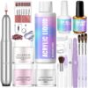 Acrylic Nail Kit Complete Set with Drill - White/Pink/Clear Acrylic Powder and Acrylic Liquid Set with Acrylic Nail Brush, Electric Nail Drill, Acid-Free Primer and Top Coat with Everything