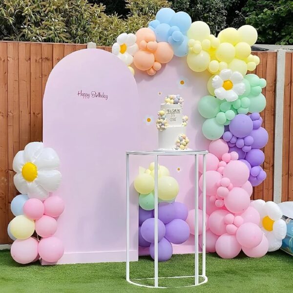 136Pcs Pastel Rainbow Balloon Arch Kit - Birthday Balloons, White Groovy Flower Macaron Pink Yellow Blue Purple Balloons for First Birthday Wedding Party Decorations