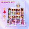 Doll House for Girls, 5-Story 19 Rooms Huge Dollhouse Playset with LED Lights, 2 Dolls, Furnitures, Accessories, DIY Pretend Play House Toys Gifts for Kids, Pink