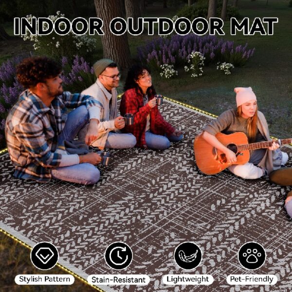 Outdoor Rugs 5' x 8' Rug, Waterproof Patio Mat, Stylish Plastic Straw Reversible Area Rug for Picnic RV Camping Porch Balcony, Black and White