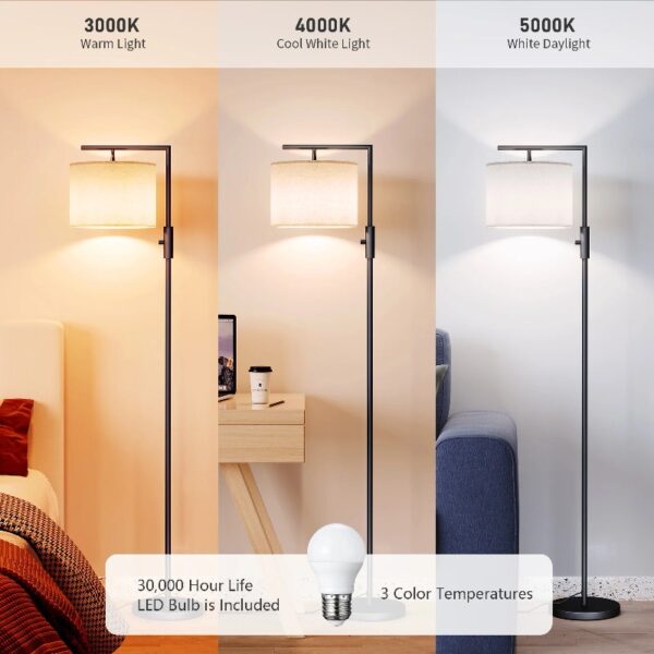Iron Modern Standing Lamp, Gold Floor Lamp for Living Room, with Rotary Switch, Hanging Shade and 3 Color Temperatures 9W Bulb for Bedroom, Study Room, Office