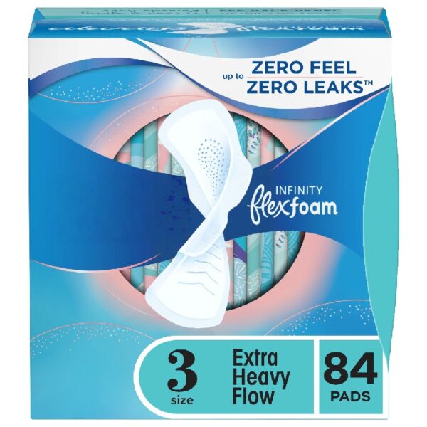 Infinity Feminine Pads for Women, Size 3, Extra Heavy Flow, with Wings, Unscented, 84 Ct