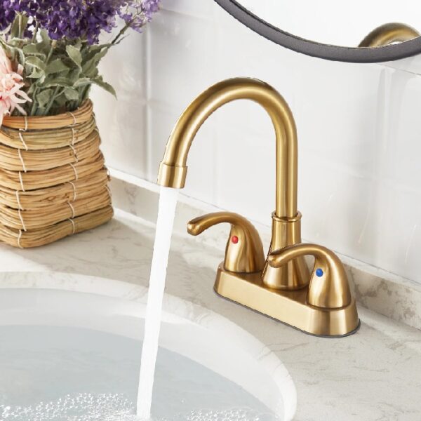 4 Inch Faucet 2 Handle Bathroom Sink Faucet Lead-Free Brushed Nickel Bath Sink Faucet with Pop-up Drain Stopper and Supply Hoses