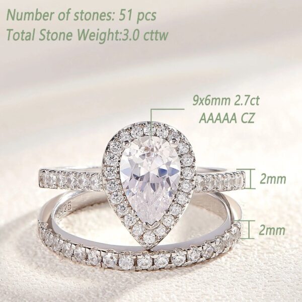 3Ct Pear Cut Wedding Ring Set for Women Halo 925 Sterling Silver Cubic Zirconia Size 8
