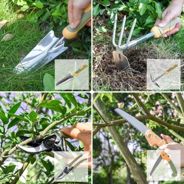 Garden Tool Set, 9 Piece Stainless Steel Rust-Proof Heavy Duty Gardening Tools with Non-Slip Rubber Handle, Durable Garden Tool Bag, Ideal Gardening Gifts for Women and Men