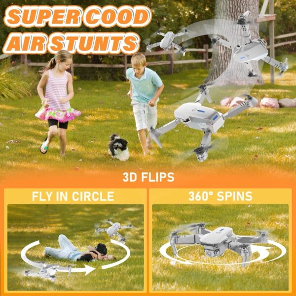 Drone with Dual 4K HD Cameras, FPV Foldable Drone for Kids Adults RC Quadcopter for Beginners with 2 Batteries and Carrying Case, Gray