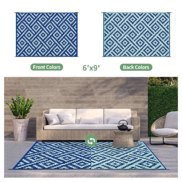 Outdoor Rugs Waterproof Plastic Straw Mat 6'x9' Reversible for RV Patio Deck Beach Black & Brown