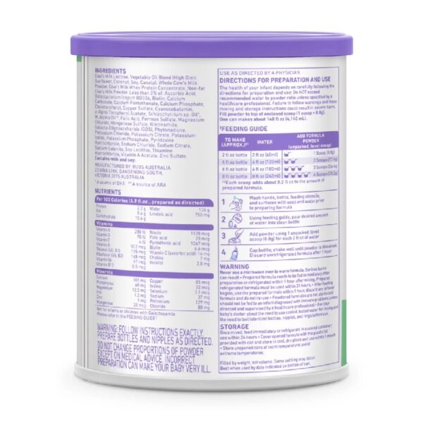 365 Day Grass Fed Whole Milk Powder Baby Formula with Iron for 0 to 12 Months, 20 oz Canister