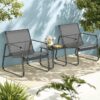 3 Pieces Patio Chairs Set with Glass-Top Coffee Table, Outdoor Bistro and Patio Furniture Set for Porch|Backyard|Balcony, Black