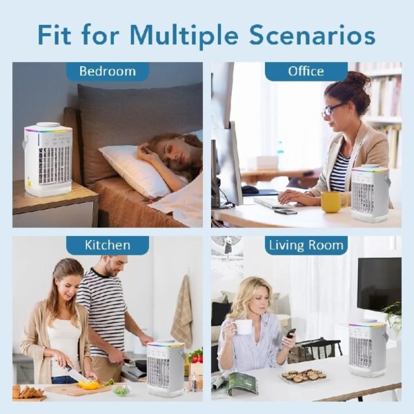 Mini Portable Air Conditioner, Evaporative Air Cooler,Personal Air Cooling Fan and Humidifier with 4 Speeds 7 Colors for Room & Office Desk Outdoors Travel, White