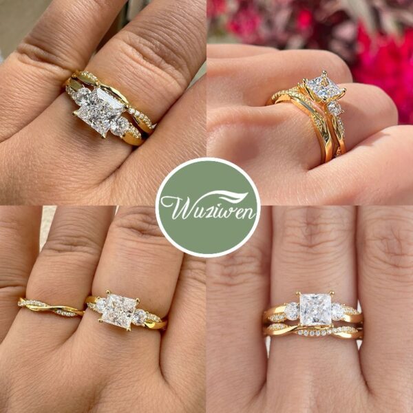 1 Carat Wedding Ring Sets Infinity Band Princess Sterling Silver Rings for Women CZ Size 7